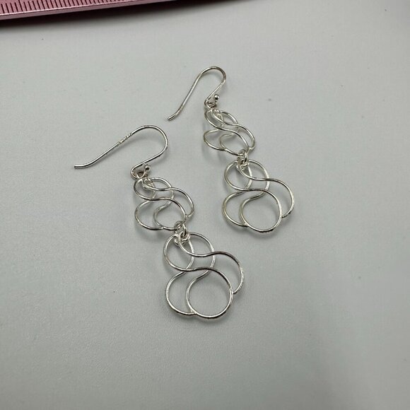 Sterling Silver Dangle Earrings Openwork Swirl Design Lightweight 925 Pierced - Picture 6 of 10